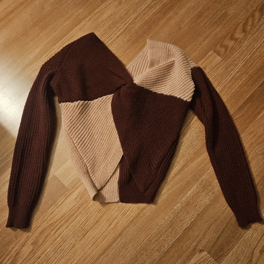 Colorblock Knit Sweater - Burgundy and Cream
